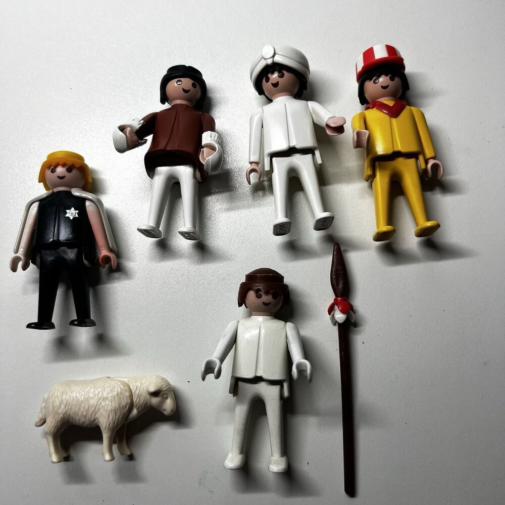 Vintage Playmobil Geobra Figures Lot 5pc with Sheep Spear Hat Turban 1974 Retro